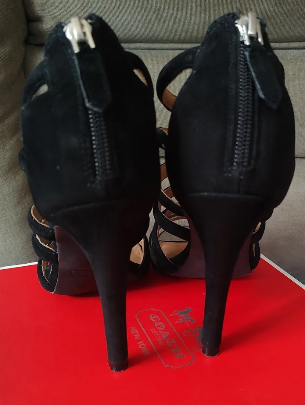 Women's Coach Black Suede Strappy Sandals Size 7.5 With Box